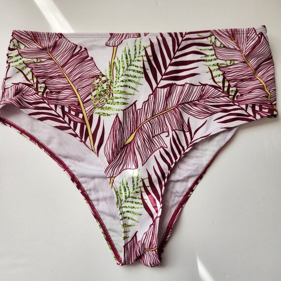 Womens High-Waist Leaf Floral Print Swim Bottoms XL - Picture 1 of 6